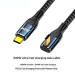 D24220 2m retvinklet USB-C til USB-C kabel PD 240W hurtigopladning og datakabel til bærbar computer