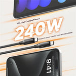 LDNIO LC921c-240W 2m USB-C til USB-C Kabel 240W PD3.1 Hurtigopladende Flettet Datakabel til Bærbar Telefon