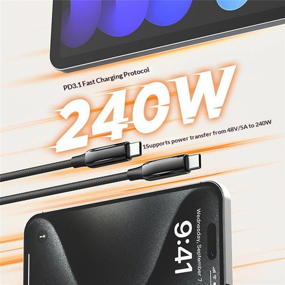 LDNIO LC921c-240W 2m USB-C til USB-C Kabel 240W PD3.1 Hurtigopladende Flettet Datakabel til Bærbar Telefon