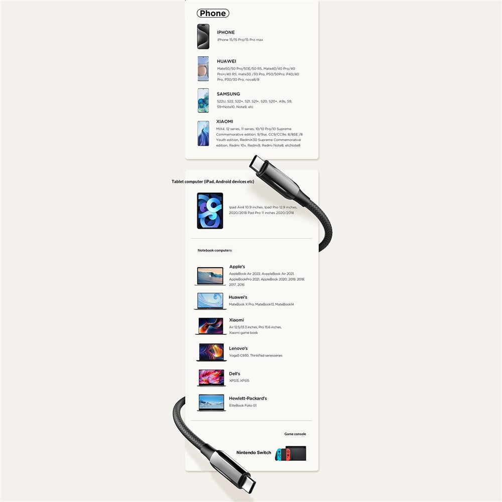 LDNIO LC921c-240W 2m USB-C til USB-C Kabel 240W PD3.1 Hurtigopladende Flettet Datakabel til Bærbar Telefon