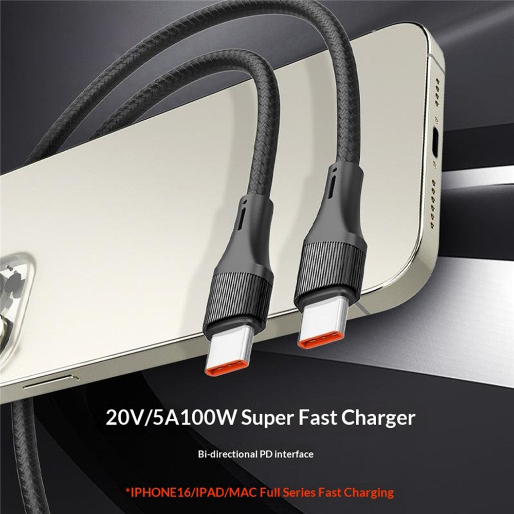 LDNIO LC631c-100W 1m USB-C to USB-C Cable 100W PD Fast Charging Braided Data Cable for Laptop Phone - Grey