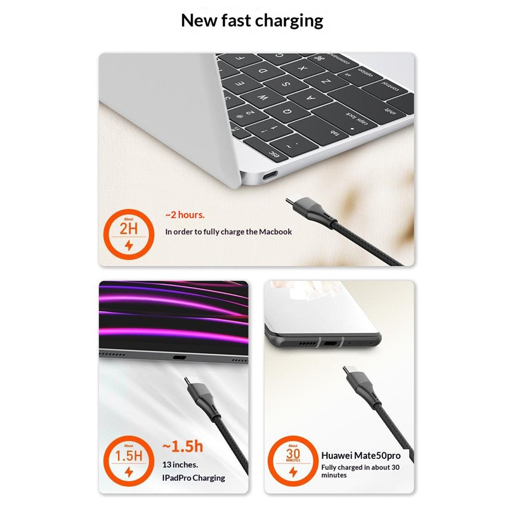 LDNIO LC631c-100W 1m USB-C to USB-C Cable 100W PD Fast Charging Braided Data Cable for Laptop Phone - Grey