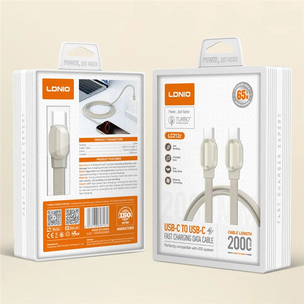 LDNIO LC212i 2m USB-C to iP (5-14) Cable PD 30W Fast Charging Briaded Data Cord for iPhone 8-14 iPad