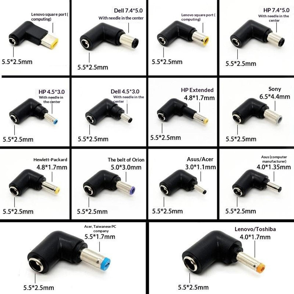 100W PD Fast Charging Cable Kit USB-C to DC Adapter Cable with 14Pcs DC Adapters for Laptop