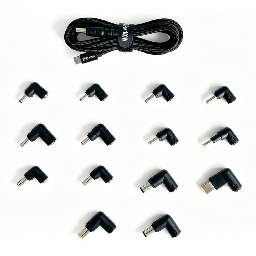 100W PD Fast Charging Cable Kit USB-C to DC Adapter Cable with 14Pcs DC Adapters for Laptop
