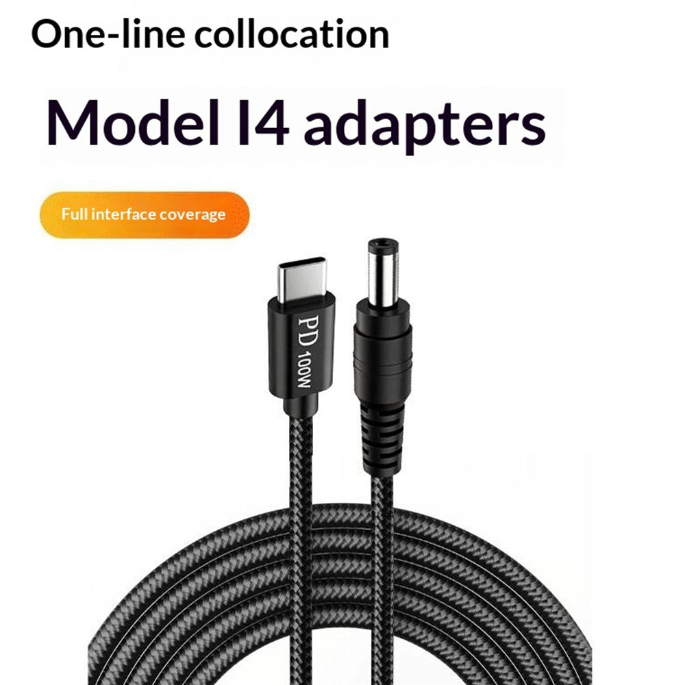 100W PD Fast Charging Cable Kit USB-C to DC Adapter Cable with 14Pcs DC Adapters for Laptop