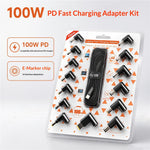 100W PD Fast Charging Cable Kit USB-C to DC Adapter Cable with 14Pcs DC Adapters for Laptop