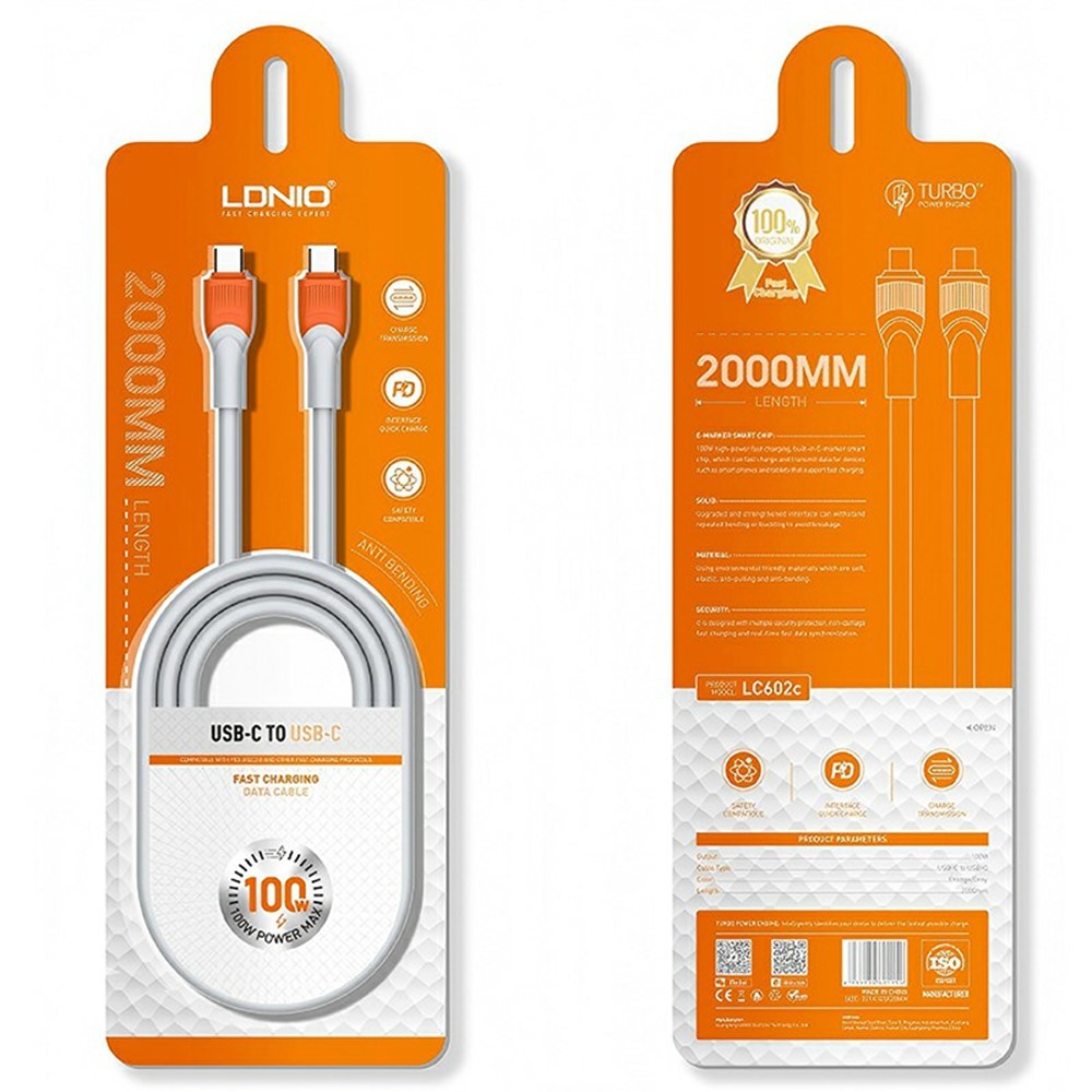 LDNIO LC602C 2m 100W Super Fast Charging Cable Type-C to Type-C Braided Data Cable for Phones Laptops