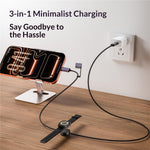 CWAP3-100W 3-i-1 PD 100W hurtigopladningskabel USB-C til USB-C-ledning kompatibel med MagSafe 3 / iWatch