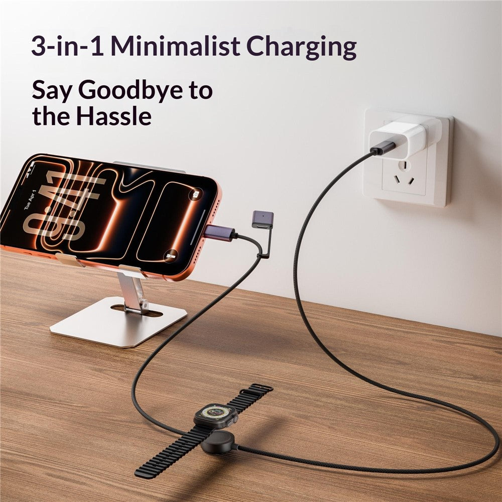 CWAP3-100W 3-i-1 PD 100W hurtigopladningskabel USB-C til USB-C-ledning kompatibel med MagSafe 3 / iWatch