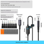 K595-8 1.5m Type-C to DC Power Cable with 8 Adapters , PD 140W Charging Cable for Laptop