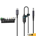 K595-9 1,5 m Type-C til DC strømkabel med 8 adaptere, 140W ladekabel med digitalt display