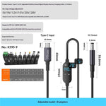 K595-9 1,5 m Type-C til DC strømkabel med 8 adaptere, 140W ladekabel med digitalt display