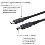 K696-2 1.8m Cable for Dell Laptop Type-C to 4.5 x 3.0mm DC Adapter Cable 140W PD Fast Charging Converter