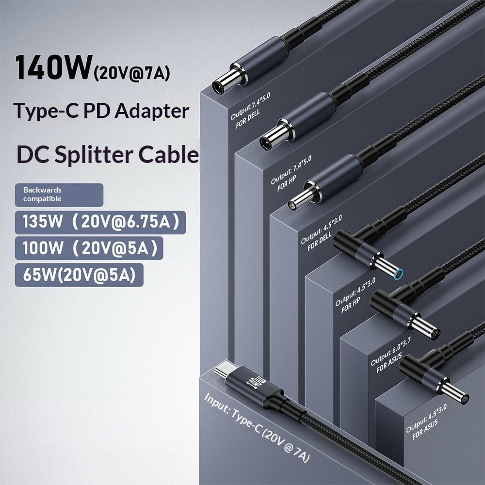 K696-2 1.8m Cable for Dell Laptop Type-C to 4.5 x 3.0mm DC Adapter Cable 140W PD Fast Charging Converter