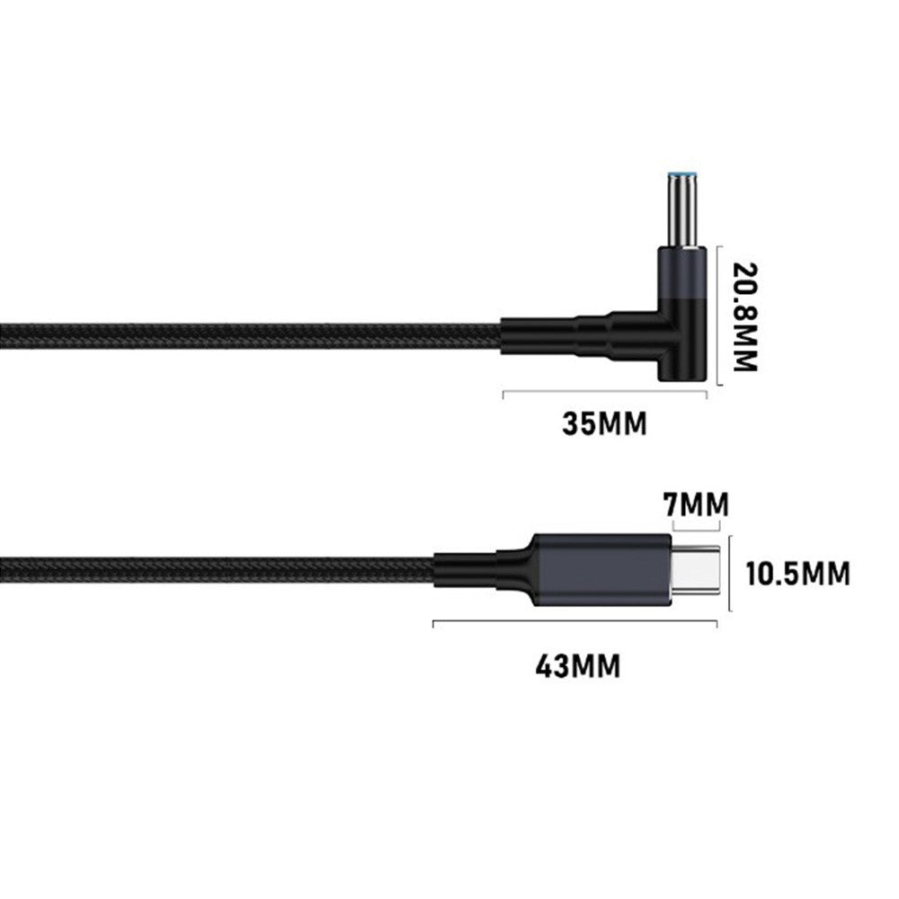 K696-6 1.8m Type-C Male to Right Angle DC 6.0 x 3.7mm Adapter Cable 140W PD Fast Charging Converter for Laptop