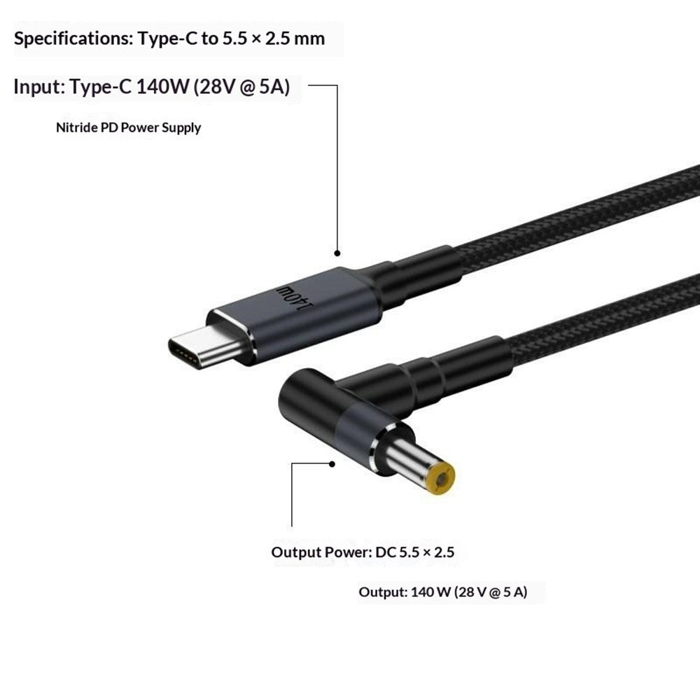 K696-10 1,8 m Type-C til 5,5 x 2,5 mm DC-adapterkabel 140W PD hurtigopladende nylondækket strømomformer til bærbar computer