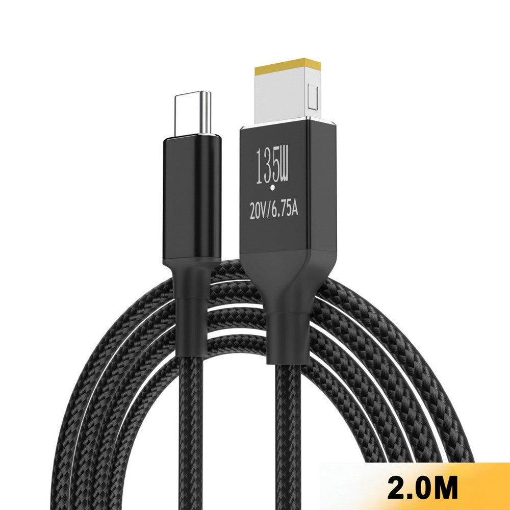 K003-135W 2m Type-C to  Square Connector 135W PD Trick-Charging Cable with Built-in Spoofing Chip for Legion Laptop