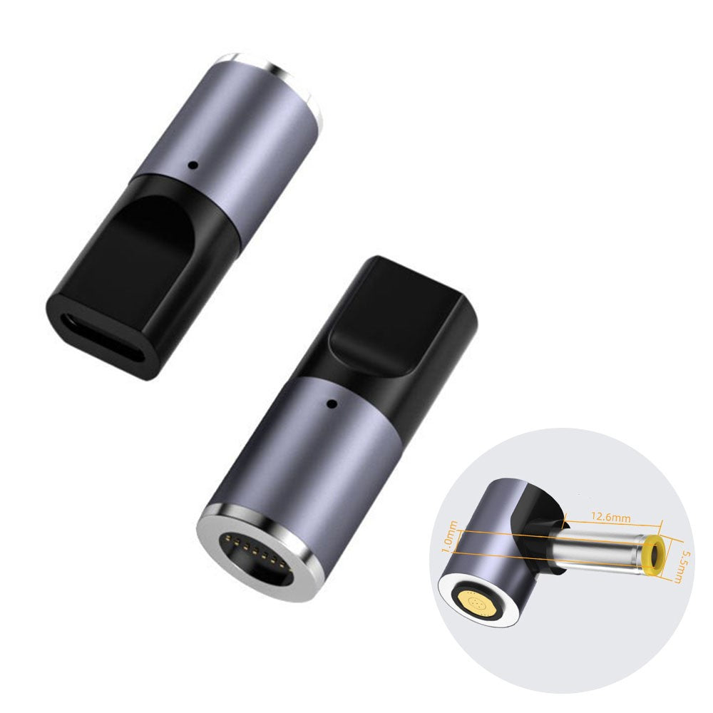 K0165 Type-C Han til DC Magnetisk Adapter 100W PD Hurtigopladning Strømadapter i Aluminiumslegering til Bærbar Computer