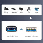 U3-075-AF 0.3m USB 3.0 Han til USB 3.0 Hun Forlængerledning 5Gbps Disk SSD Kameradatkabel (Sølvskal)
