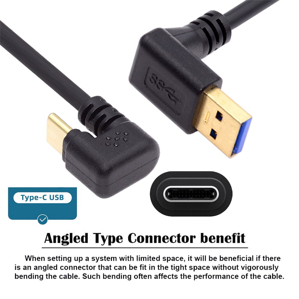 UC-101-DN 0,3 m USB3.0 Type-A til USB-C strøm-/datakabel 90-graders nedadvendt modsat U-form