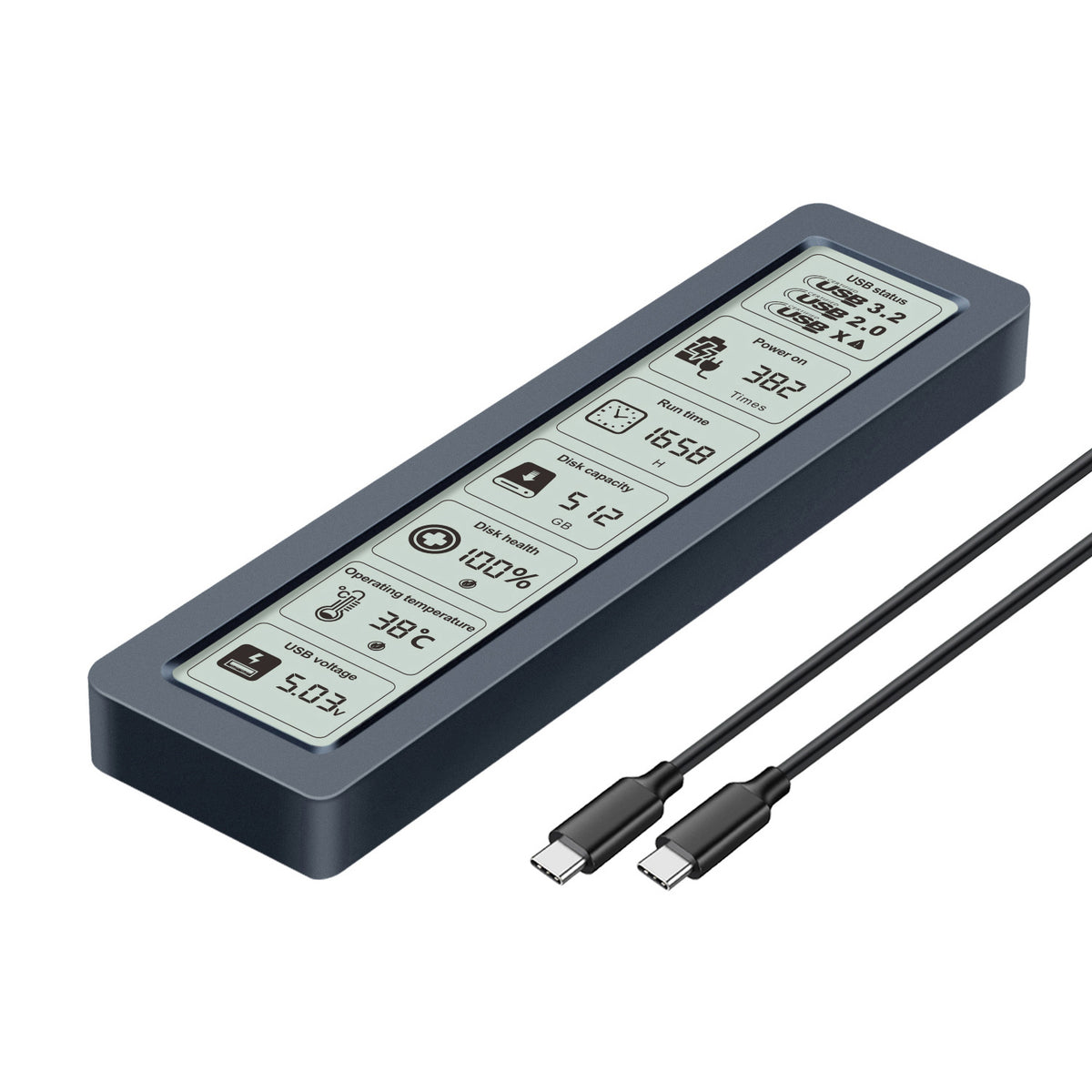SHUOLE SL-TP26-P M.2 NVMe SSD-kabinett med smart skärm USB3.2 Gen2 10 Gbps hårddiskfodral för 2230/2242/2260/2280