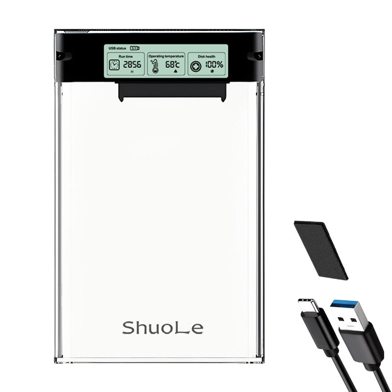 SHUOLE SL-U25TY31-P-B 2.5 inch External Hard Drive Enclosure with Smart Display USB3.2 5Gbps Type-C Mobile Storage Case for Desktop Laptop
