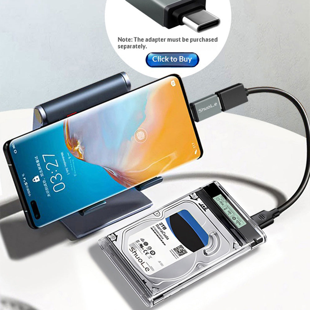 SHUOLE SL-U25TY31-P-B 2.5 inch External Hard Drive Enclosure with Smart Display USB3.2 5Gbps Type-C Mobile Storage Case for Desktop Laptop