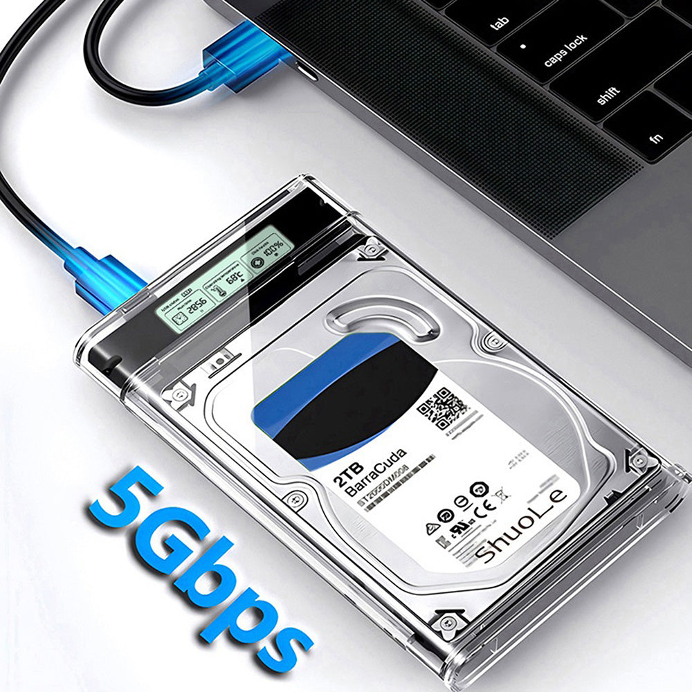 SHUOLE SL-U25TY31-P-B 2.5 inch External Hard Drive Enclosure with Smart Display USB3.2 5Gbps Type-C Mobile Storage Case for Desktop Laptop