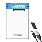 SHUOLE SL-U25TY31-P-B 2.5 inch External Hard Drive Enclosure with Smart Display USB3.2 5Gbps Type-C Mobile Storage Case for Desktop Laptop