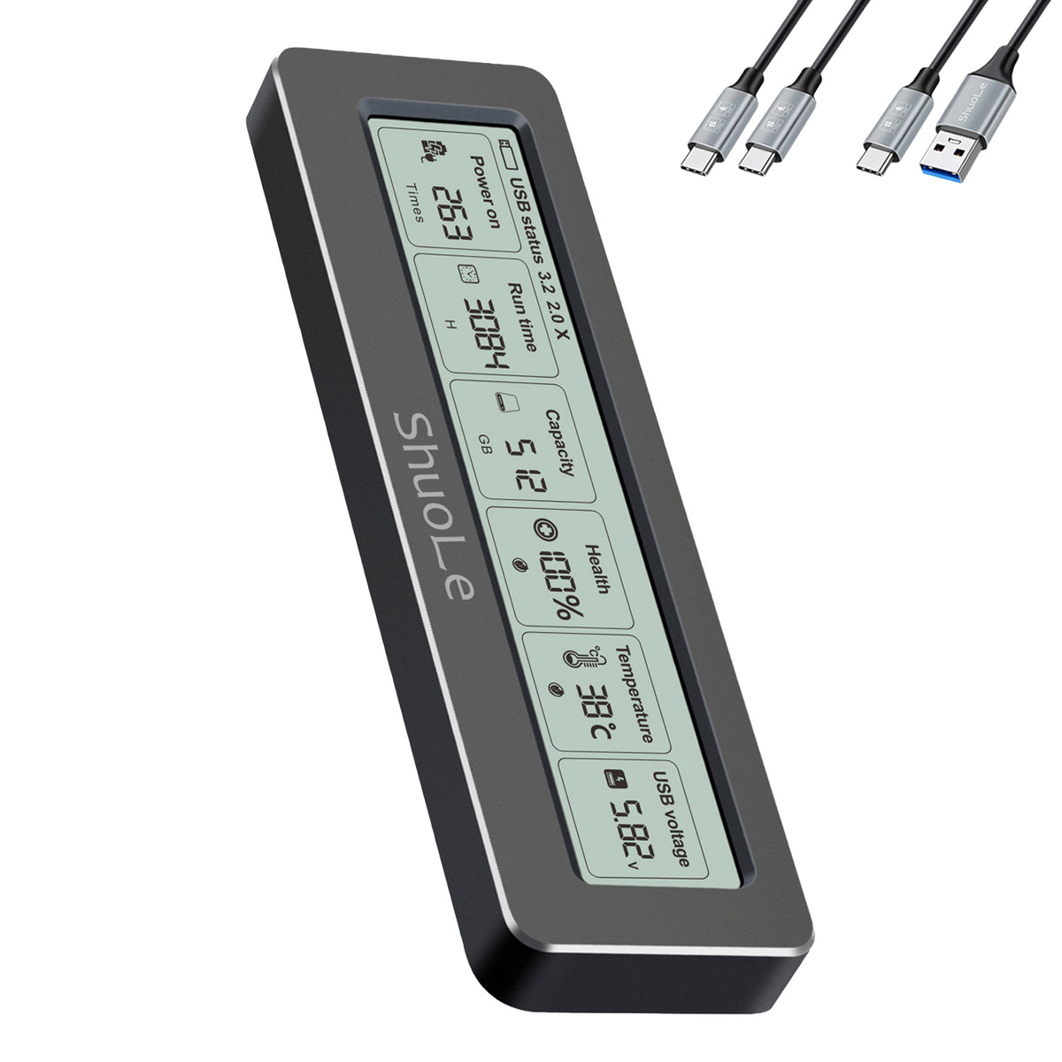 SHUOLE SL-TNP18-P M2 NVMe SATA SSD Enclosure 10Gbps USB3.2 Gen2 with LCD Display Aluminum Alloy Hard Drive Case for Mobile / PC / TV
