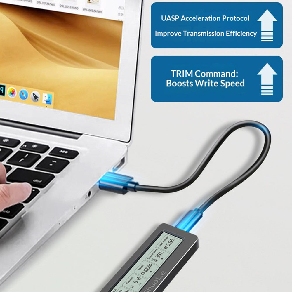 SHUOLE SL-TNP18-P M2 NVMe SATA SSD Enclosure 10Gbps USB3.2 Gen2 with LCD Display Aluminum Alloy Hard Drive Case for Mobile / PC / TV