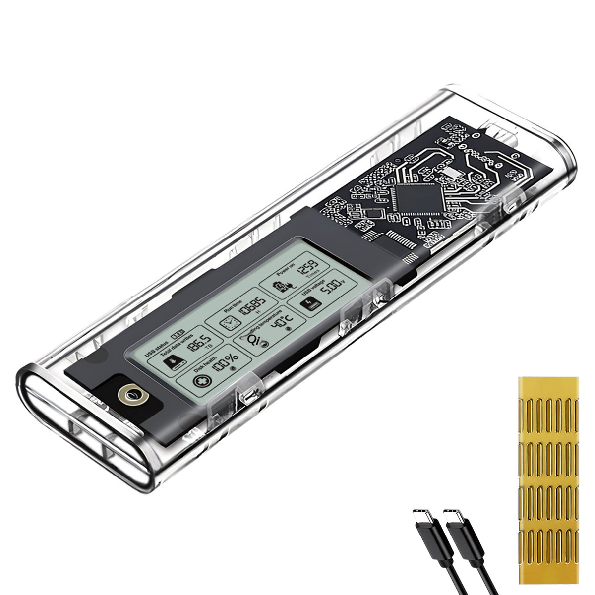 SHUOLE SL-TNP10-P M2 Gen2 Harddisk Kabinet 10Gbps USB3.2 NVMe / SATA Type-C Eksternt SSD-kabinet med Smart Display til Mobil / Tablet