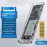 SHUOLE SL-TNP10-P M2 Gen2 Harddisk Kabinet 10Gbps USB3.2 NVMe / SATA Type-C Eksternt SSD-kabinet med Smart Display til Mobil / Tablet
