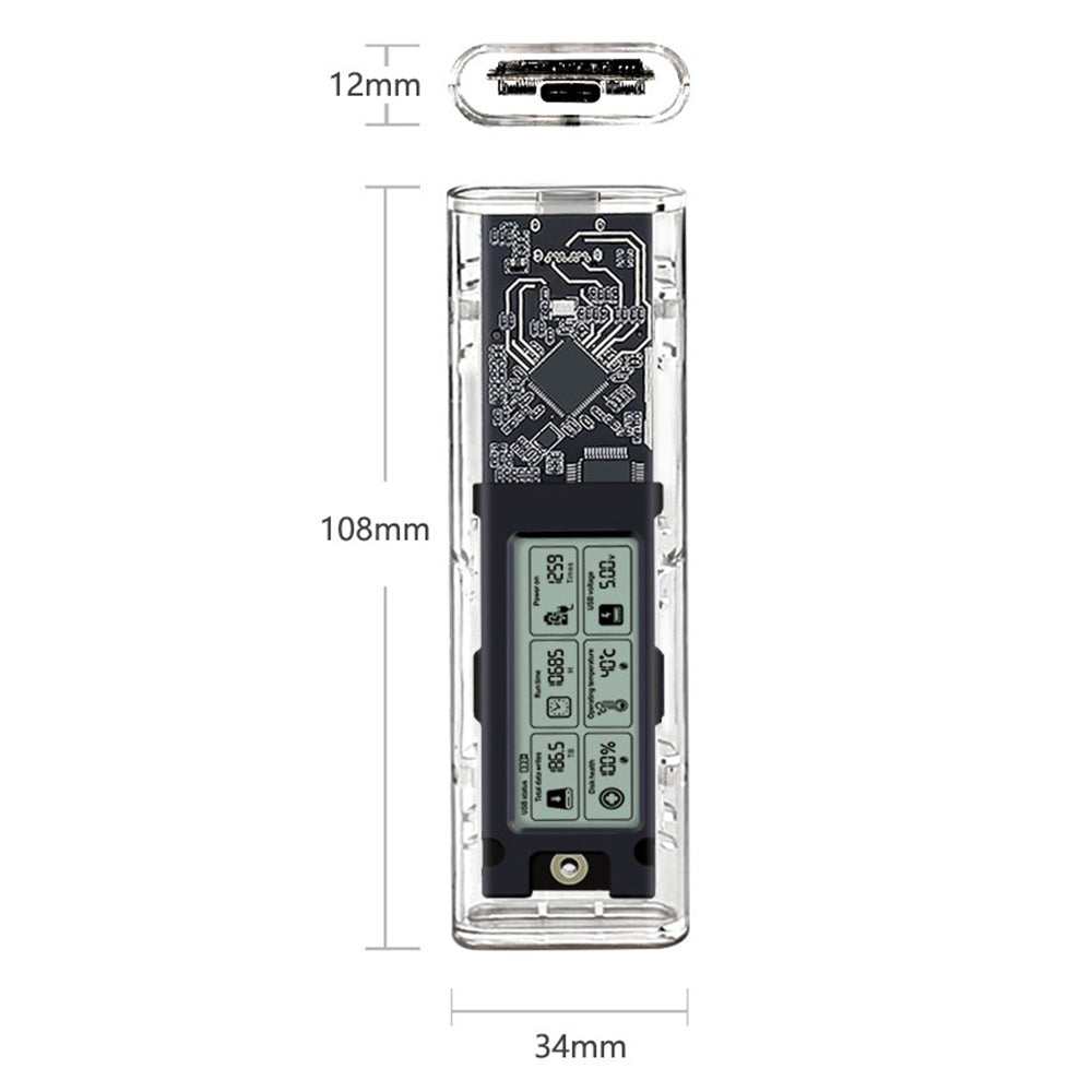 SHUOLE SL-TNP10-P M2 Gen2 Harddisk Kabinet 10Gbps USB3.2 NVMe / SATA Type-C Eksternt SSD-kabinet med Smart Display til Mobil / Tablet