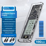 SHUOLE SL-TP10-P M.2 NVMe SSD Enclosure with Smart Digital Display USB 3.2 Gen2 Type-C Hard Drive Case with Dual Cables