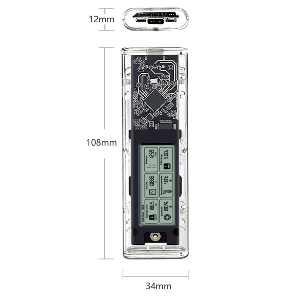 SHUOLE SL-TP10-P M.2 NVMe SSD Enclosure with Smart Digital Display USB 3.2 Gen2 Type-C Hard Drive Case with Dual Cables