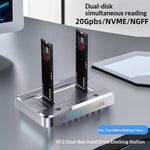 Dobbelt M.2 SSD kloningsdock, 20 Gbps NVMe til NVMe offline kloning, One-Key Copy Type-C 3.2 kabinet, Dobbelt drev læsning