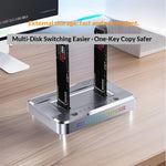 Dobbelt M.2 SSD kloningsdock, 20 Gbps NVMe til NVMe offline kloning, One-Key Copy Type-C 3.2 kabinet, Dobbelt drev læsning