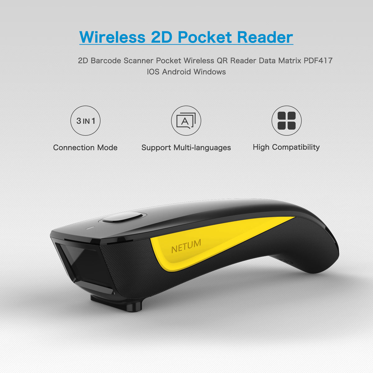 NETUM C750 Wireless Barcode Scanner 2.4G/Bluetooth-compatible/USB Wired 3 Modes 1D 2D QR Code Reader