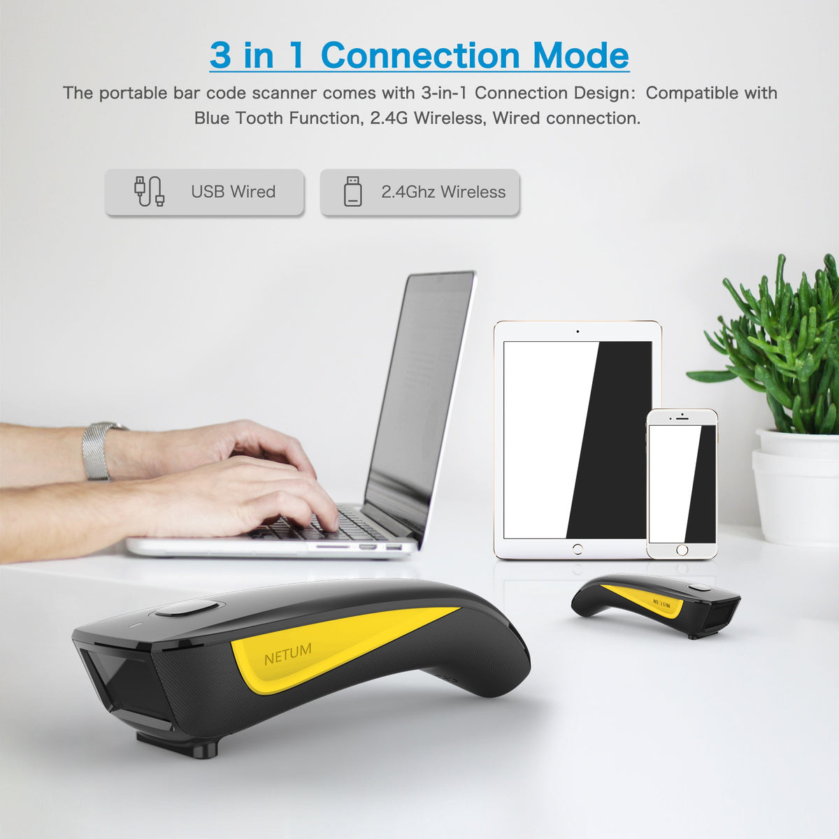 NETUM C750 Wireless Barcode Scanner 2.4G/Bluetooth-compatible/USB Wired 3 Modes 1D 2D QR Code Reader