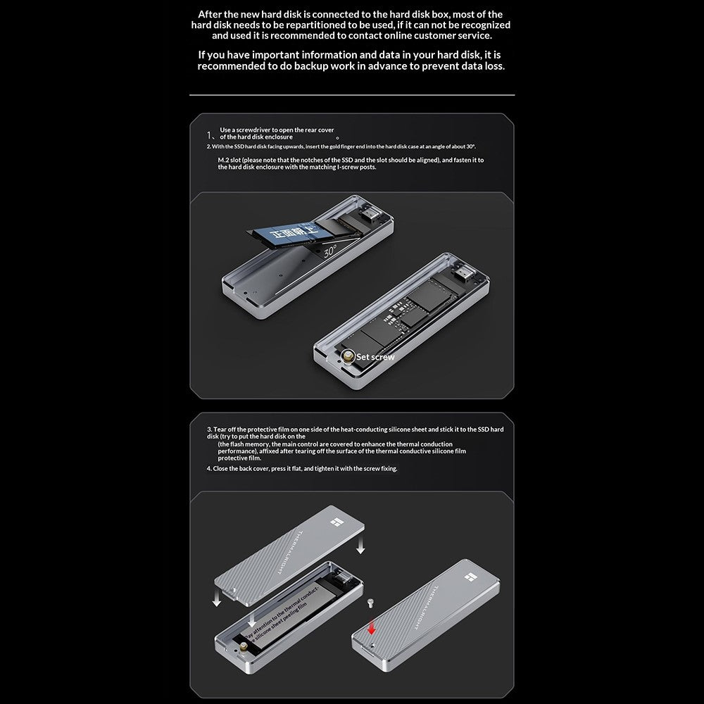 THERMALRIGHT HR-EB105 DUAL C M.2 NVMe SATA SSD-kabinet Type-C-kabel USB3.2 Gen2 10Gbps Højhastigheds harddisk-kabinet i aluminiumslegering