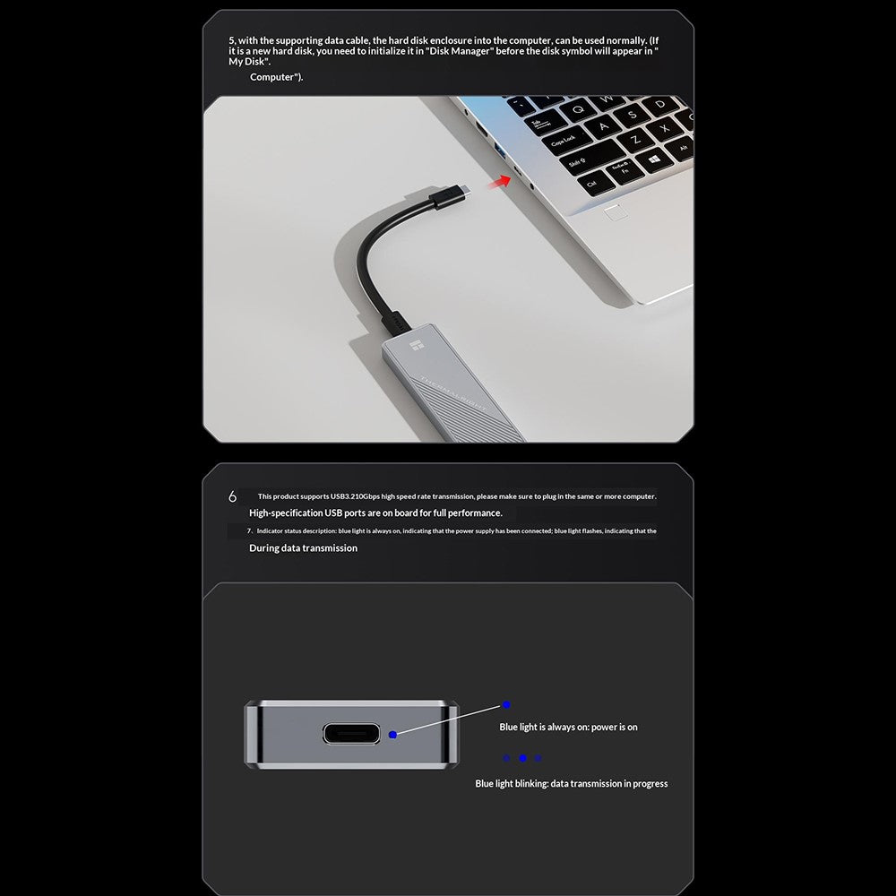 THERMALRIGHT HR-EB105 DUAL C M.2 NVMe SATA SSD-kabinet Type-C-kabel USB3.2 Gen2 10Gbps Højhastigheds harddisk-kabinet i aluminiumslegering