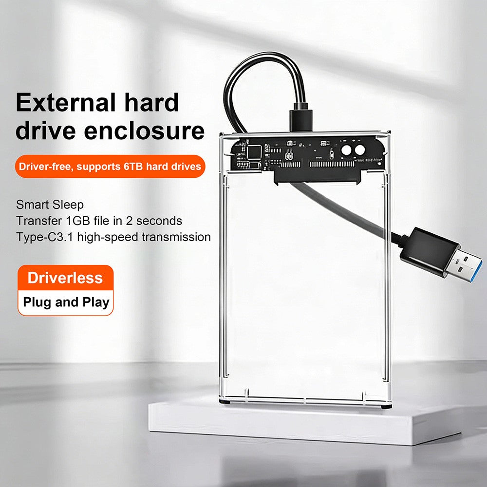 EAGET E11 2.5 Inch SATA External SSD & HDD Enclosure USB-C 3.1 Tool-Free Clear Hard Drive Case