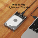EAGET E11 2.5 Inch SATA External SSD & HDD Enclosure USB-C 3.1 Tool-Free Clear Hard Drive Case