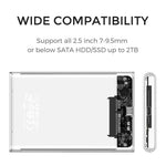 EAGET E11 2.5 Inch SATA External SSD & HDD Enclosure USB-C 3.1 Tool-Free Clear Hard Drive Case