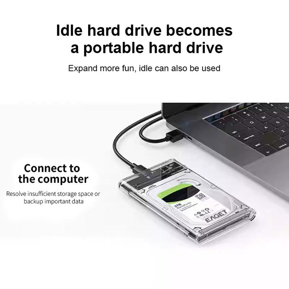 EAGET E11 2.5 Inch SATA External SSD & HDD Enclosure USB-C 3.1 Tool-Free Clear Hard Drive Case