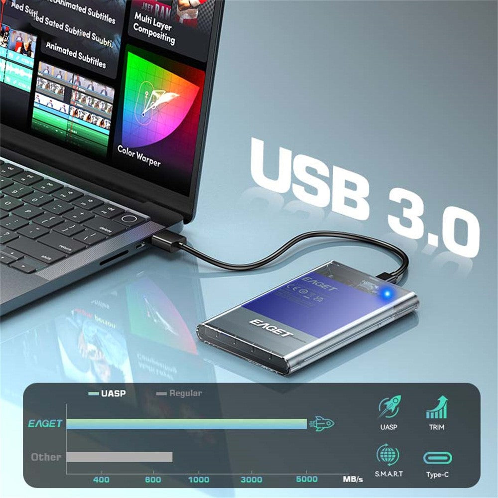 EAGET E16 2.5 Inch Portable External Hard Drive Enclosure USB 3.0 Type-C SATA SSD HDD Hard Drive Case