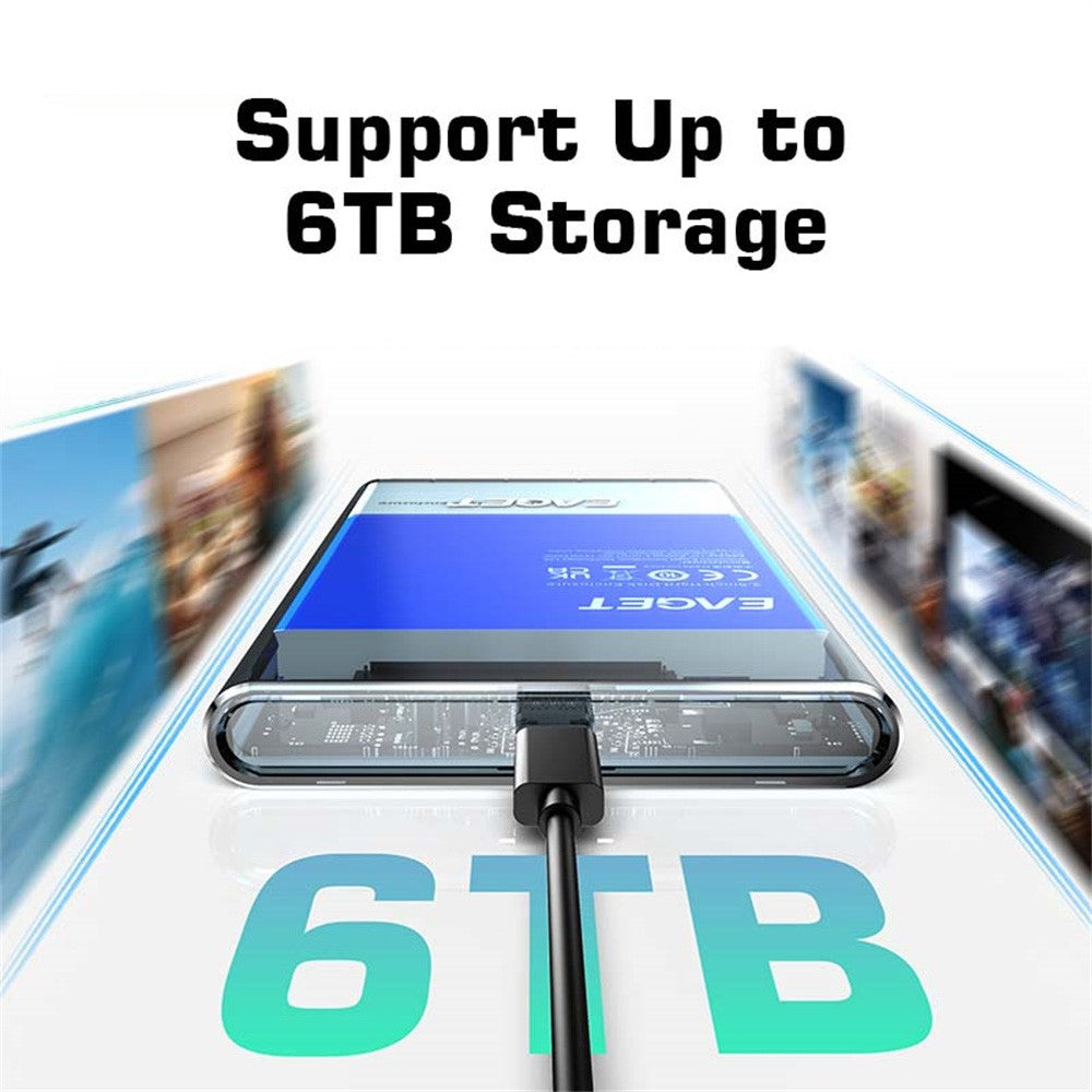 EAGET E16 2.5 Inch Portable External Hard Drive Enclosure USB 3.0 Type-C SATA SSD HDD Hard Drive Case