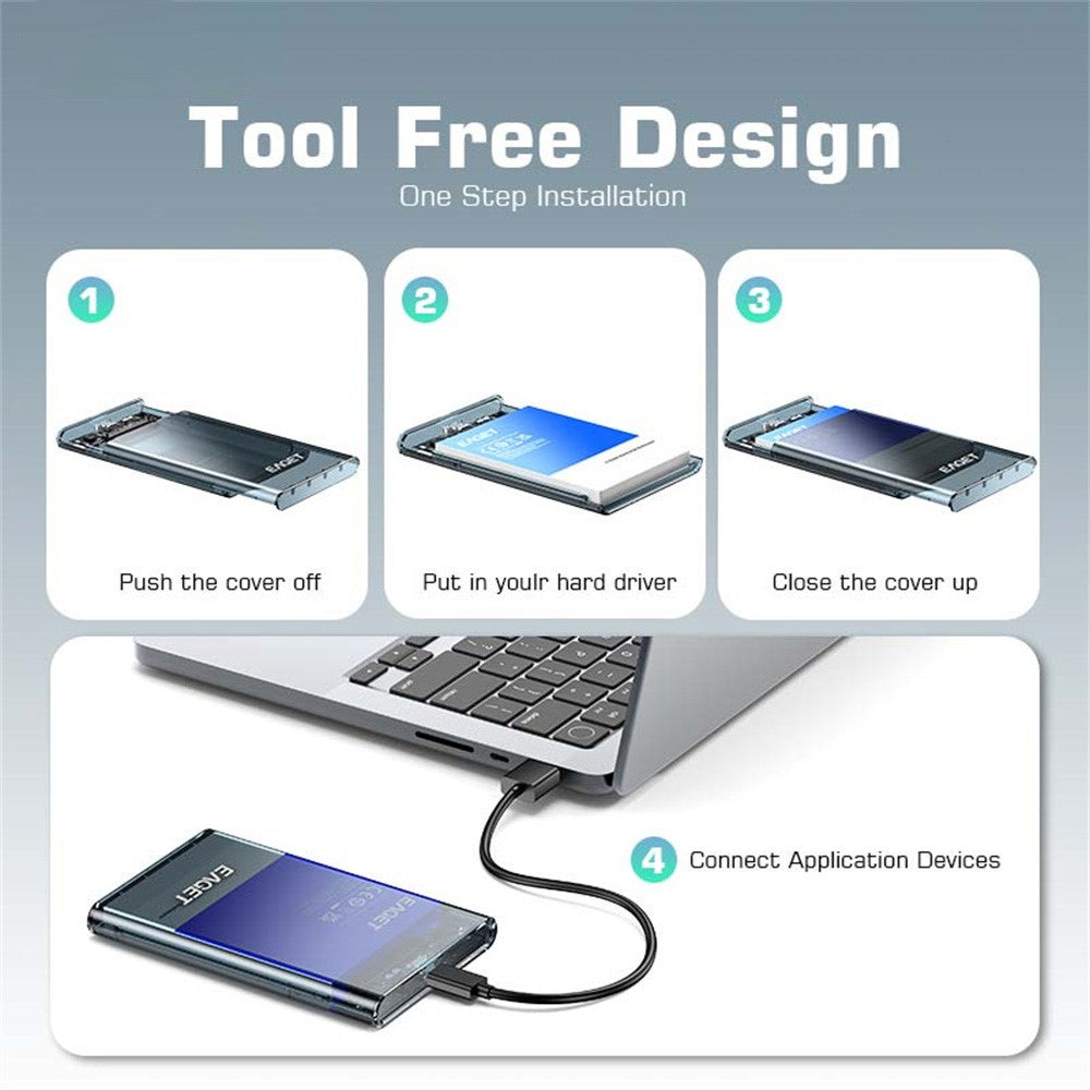 EAGET E16 2.5 Inch Portable External Hard Drive Enclosure USB 3.0 Type-C SATA SSD HDD Hard Drive Case